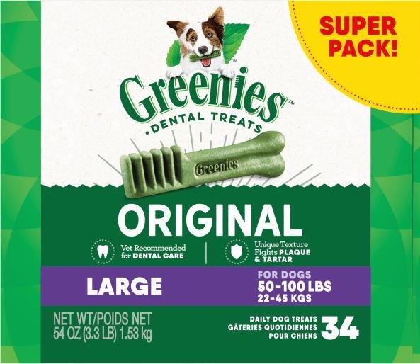 GREENIES - Original Dental Dog Treats Large - 34 Treats (54 oz/1.53 kg)