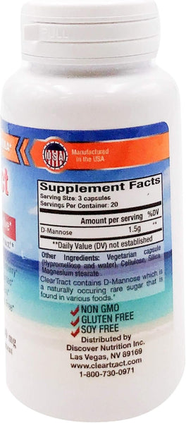CLEAR TRACT - D-Mannose Urinary Tract Formula - 60 Vegetarian Capsules